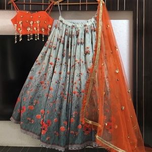 Gray Floral Lehenga